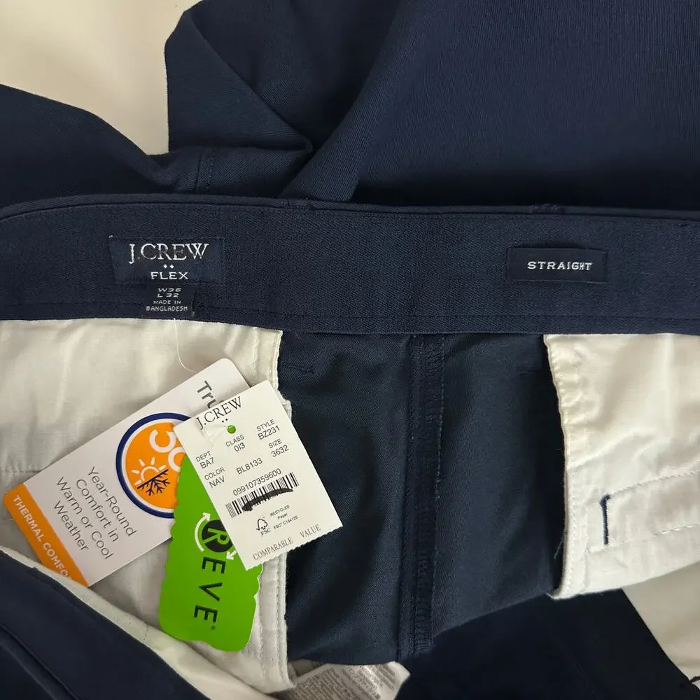 J.Crew Straight Fit TruTemp365 Chino Cotton Blend Pant Mens Navy W 36 L 32 NWT